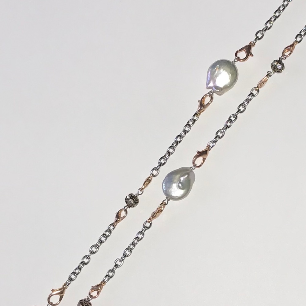 2 tone long grey pearl necklace